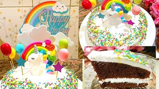 UNICORN 🦄 theme birthday cake| eggless no oven cake | moist chocolate cake screenshot 3