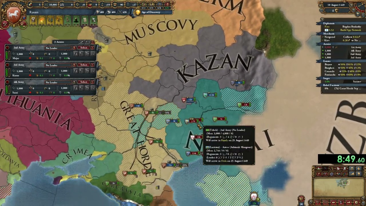 EU4 1.32.1 Breaking the Yoke in 18 mins/05.10.1454