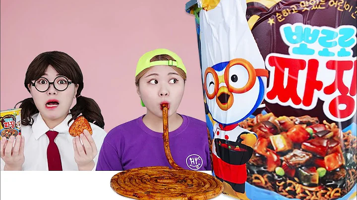 Mukbang Giant Pororo Black Noodle 하이유의 대왕 뽀로로 짜장면 대왕 불닭 삼각김밥 먹방 | HIU 하이유