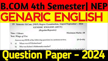 B.com 4th sem  Generic English question paper | B.com 4h sen question papers | NEP | 2024 |