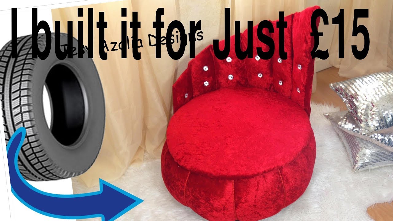 Glamorous upholstered ottoman from tyre.Creative way to reuse and recycle.
