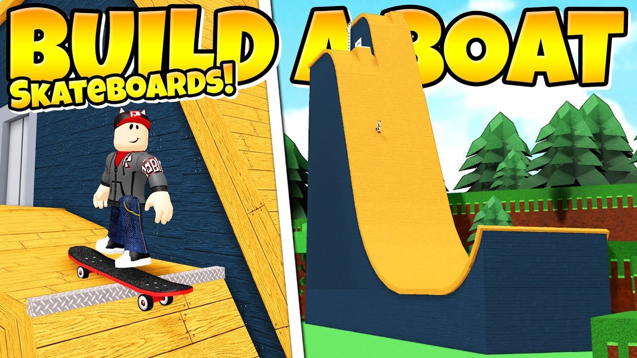 Working Skateboards Down A Mega Ramp Build A Boat Youtube - how do you ride a skateboard in roblox