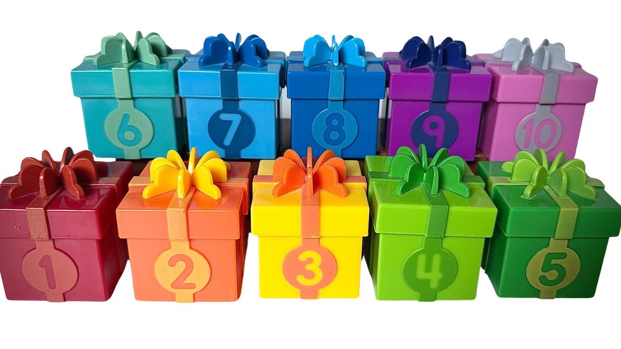 Учим счёт, цифры и цвета | Учебные материалы: подарочные коробки | Обучающее видео для малышей