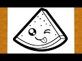 HOW TO DRAW A WATERMELON SLICE KAWAII | Easy drawings