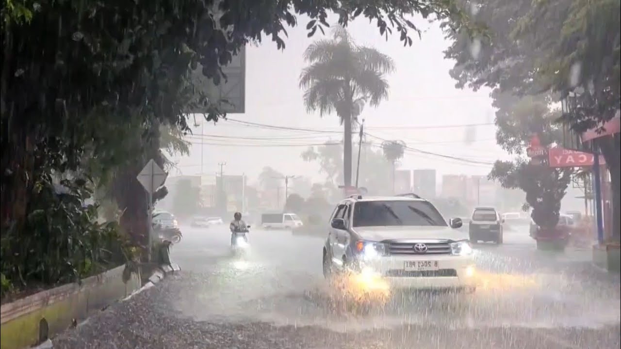 Heavy rain flood the village | rain sounds for sleeping 