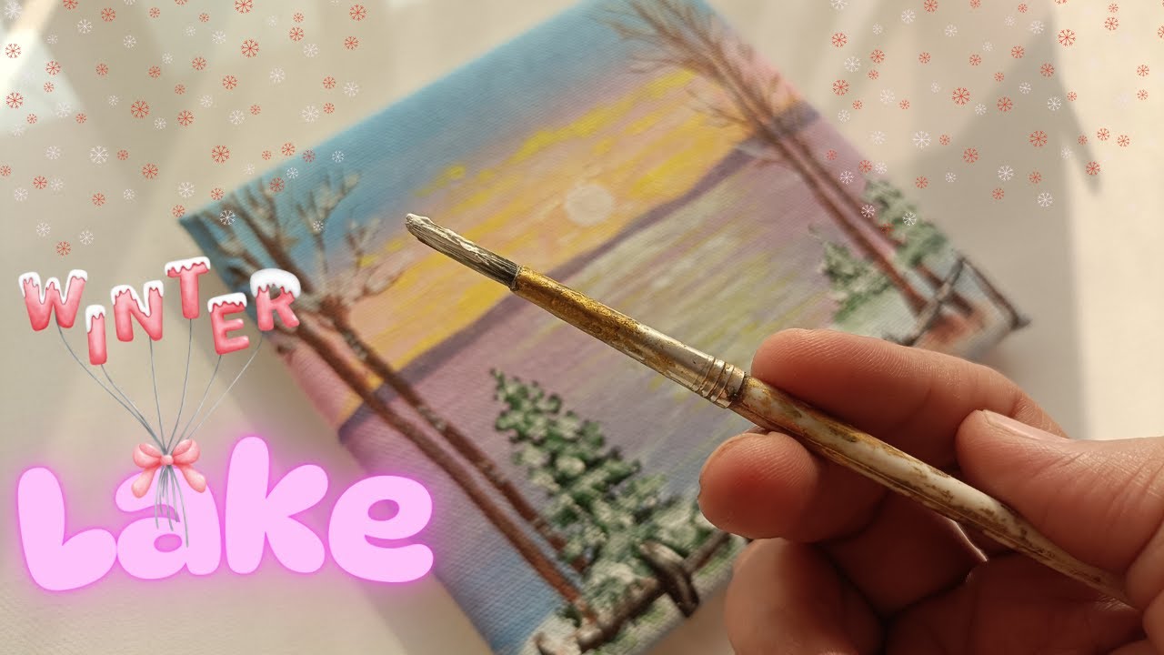 Magical Winter Lake Scenery Painting🎨 | Acrylic Painting Tutorial | Mini Canvas Art🌺❄❄