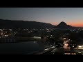 river front evening view from drone eye