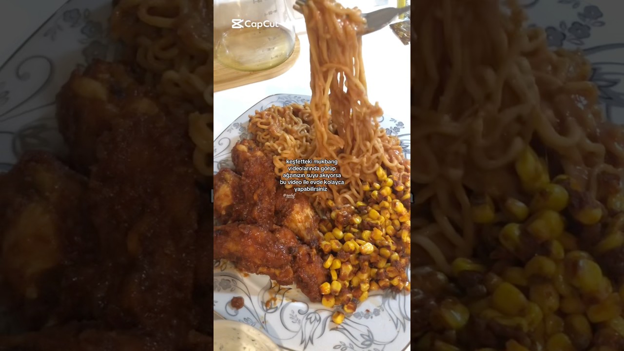 mukbang tabağı yapımı evde(ramen+chichken+corn #asmr #noodles #tarif #chickentenders #corn #mukbang