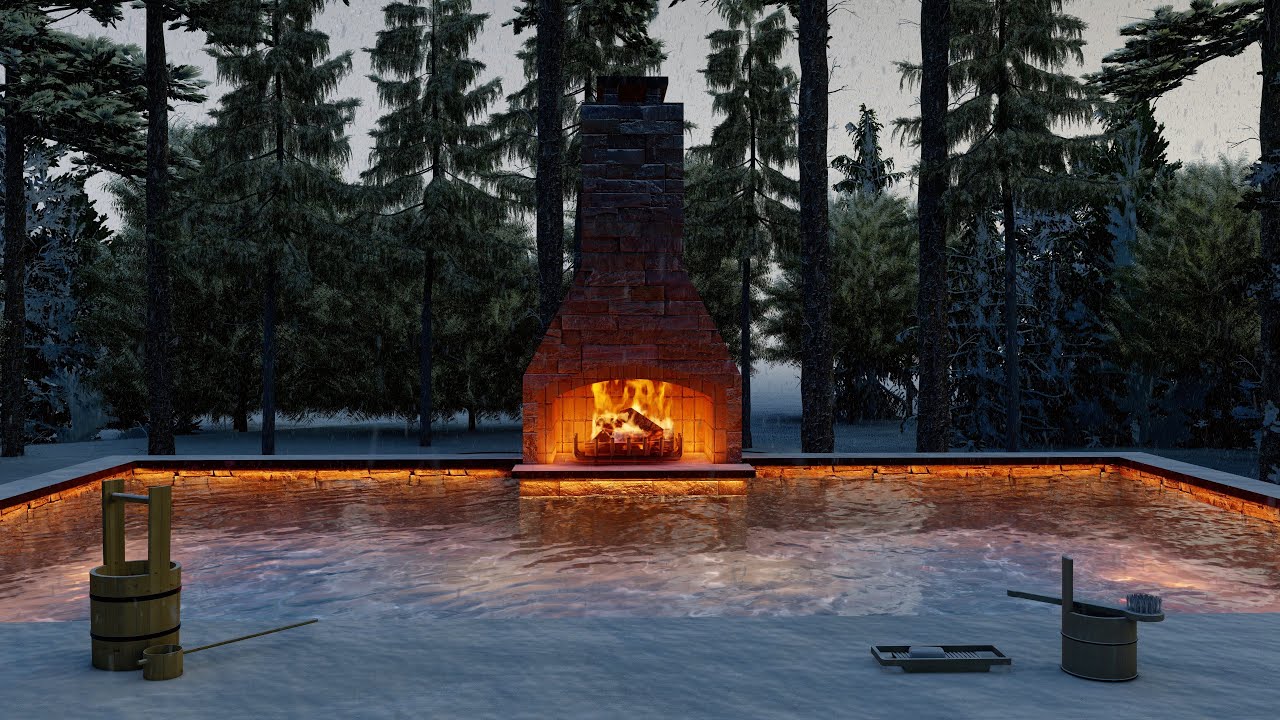 눈오는 겨울밤 온천 | 보글보글 asmr | 수면, 공부를 위한 벽난로 소리