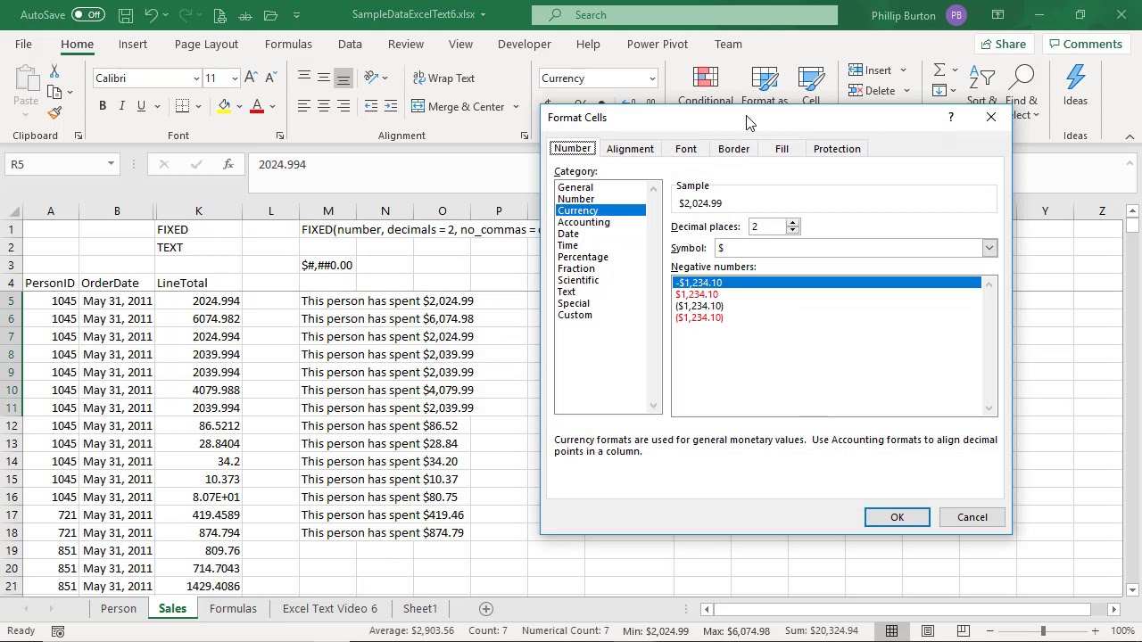 Excel Text Functions 9 - converting numbers to text - YouTube
