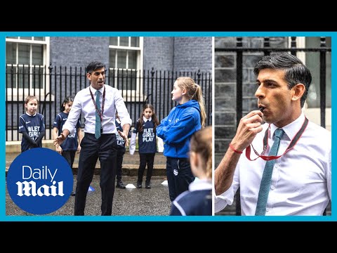 Rishi sunak hosts a girls football training session at 10 downing street