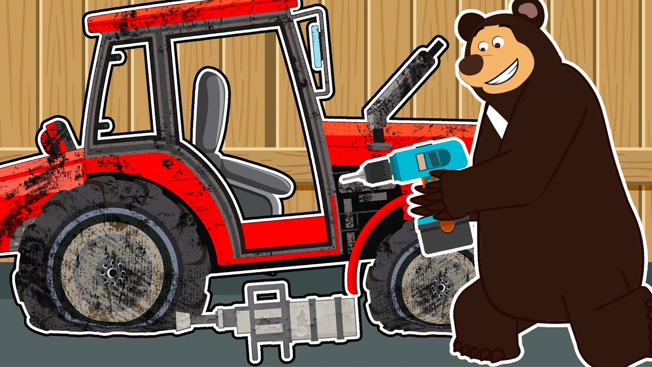 The Bear's Garage: Tractor Repair and Cleaning | Funny Garage Animation