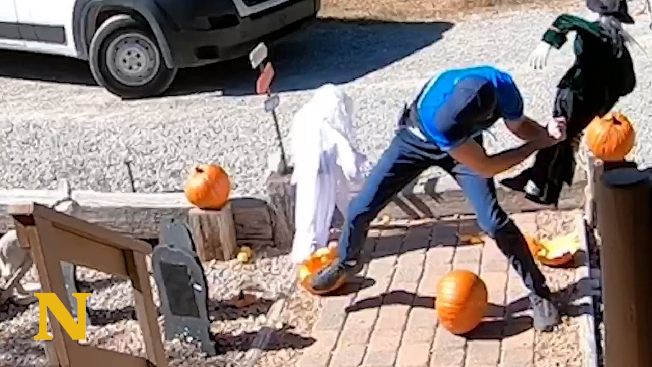 Delivery man snaps and destroys clients Halloween decoration YouTube