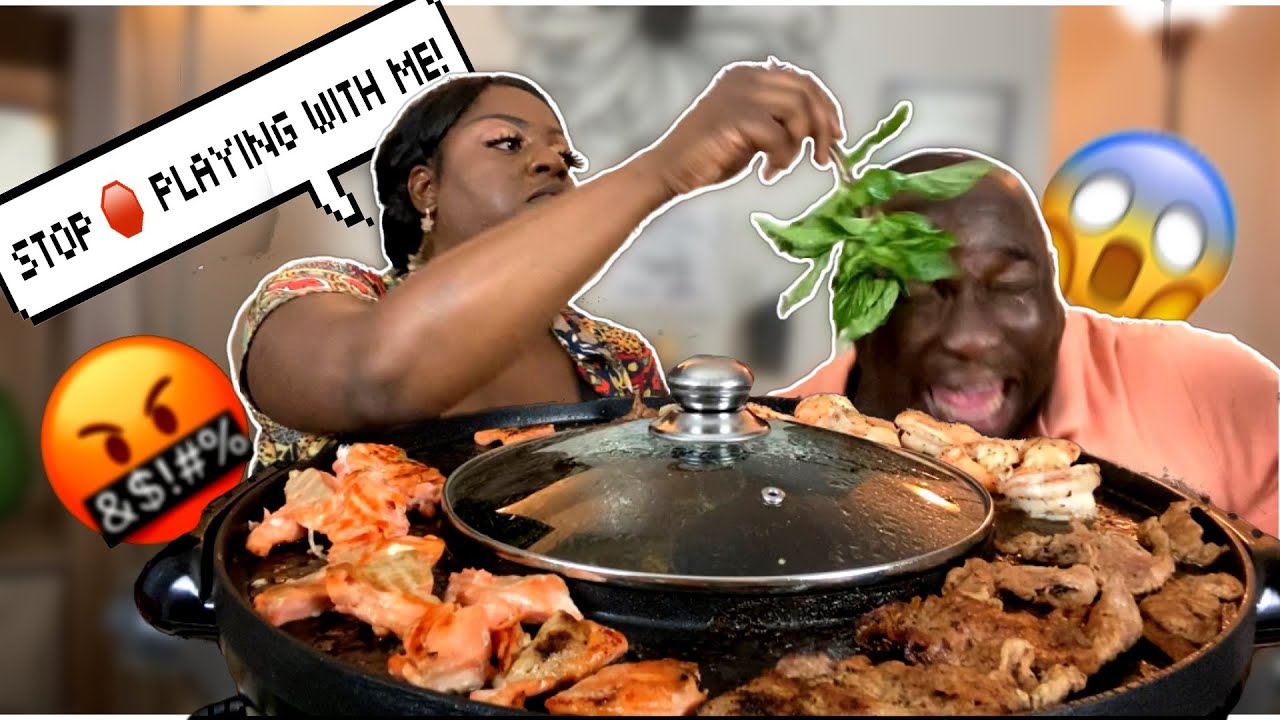 IGNORING MY WIFE TO SEE HOW SHE REACTS {MUKPRANK}| SEAFOOD & STEAK HOT POT MUKBANG!!