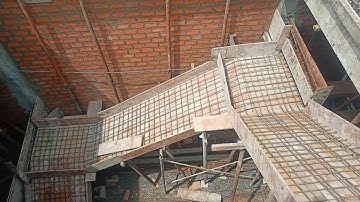 Cách ghép cốt pha cầu thang chiếu nghỉ bằng và bố trí thép cầu thang hai lớp A15 đẹp