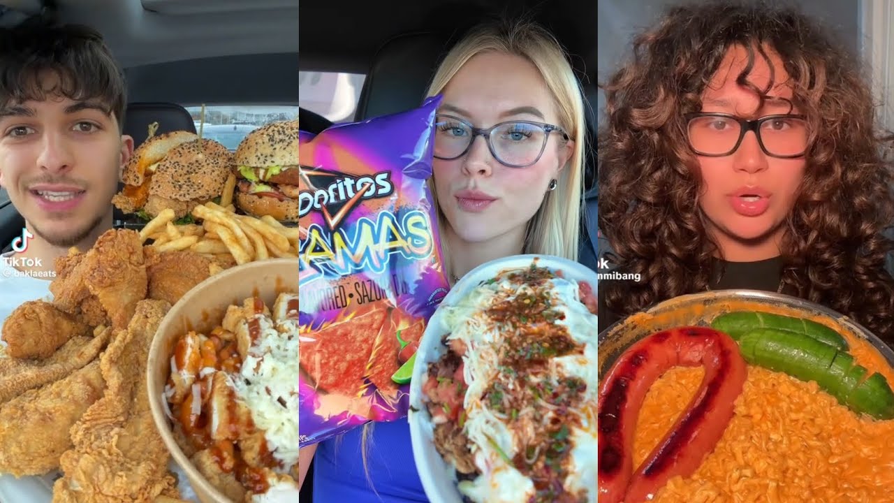 TIKTOK MUKBANG COMPILATION IN-N-OUT TACO BELL CHEETOS CHIPOTLE BOWL BULDAK RAMEN TACO BELL WINGSTOP