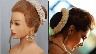 Easy Hairstyles Bridal Bun Hairstyle with Gajra Traditional Gajra Hairstyle for Wedding