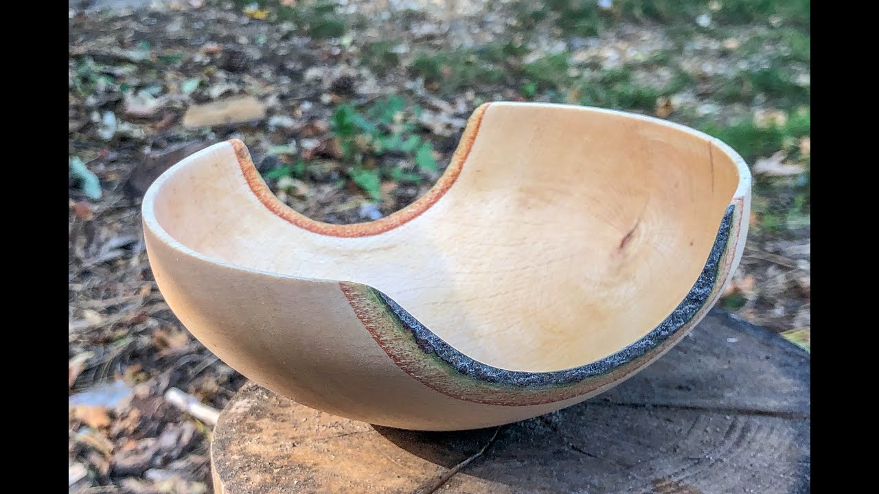 Woodturning a natural edge 'birds mouth' bowl from green beech wood. Video 4 of 4