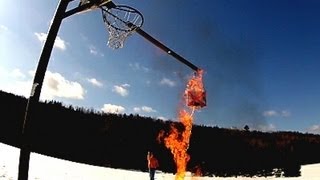Boomerang Trick Shots in a basketball hoop first ever EPIC WIN    world record shots