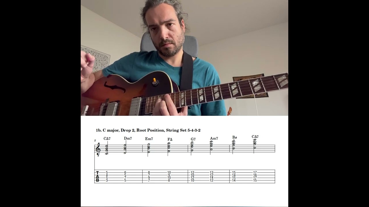 Jazz Guitar Lesson - Drop System: Harmonised Major Scale, Drop 2, Root Position