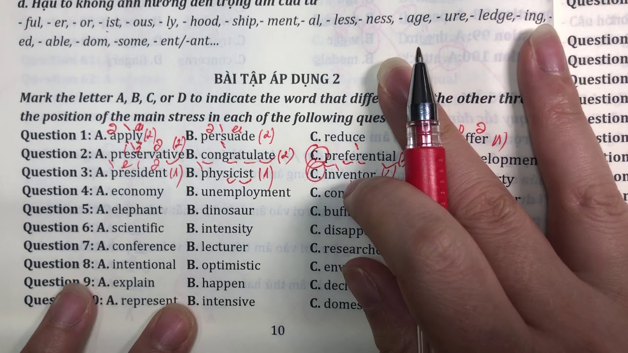 CHỐNG LIỆT TIẾNG ANH 2020- TRỌNG ÂM: Câu 1-10