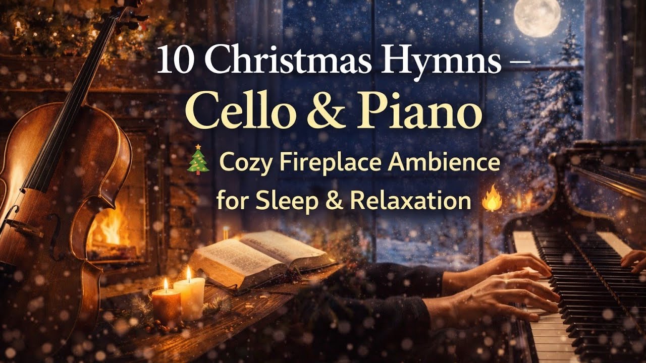 10 Christmas Hymns on Cello & Piano 🎄 Cozy Fireplace Ambience for Deep Sleep & Prayer