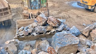 Heavy Rock 🪨 Loading by Caterpillar 966 Loader ! Powerful Dump truck Loading Video 🎦 