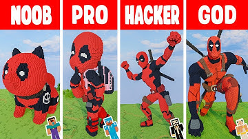 Minecraft DEADPOOL 3 STATUE HOUSE BUILD CHALLENGE - NOOB vs PRO vs HACKER vs GOD