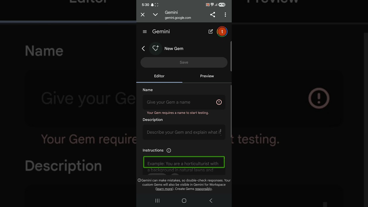 How to use custom gems feature in Gemini app and build custom games new for blind users
