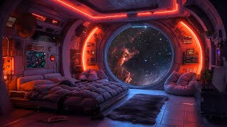 Day-Glo Space Ship Bedroom with White Noise 🌌| Living in Calm Space | Smooth Deep Space Sounds