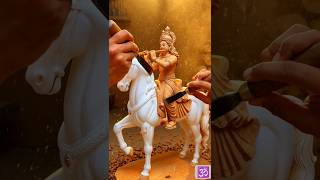 Handcrafted Wooden Statue of Lord Krishna Riding Horse 🐎 | Amazing Wood Carving Art#krishan #radha