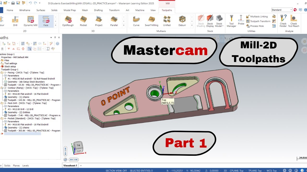 Mastercam Mill 2D Toolpaths Tutorial | Part-1