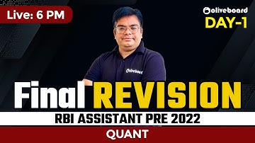 RBI Assistant Quant 2022 | Final Revision for RBI Assistant Pre 2022 | Day - 1 | By Lokesh Sir