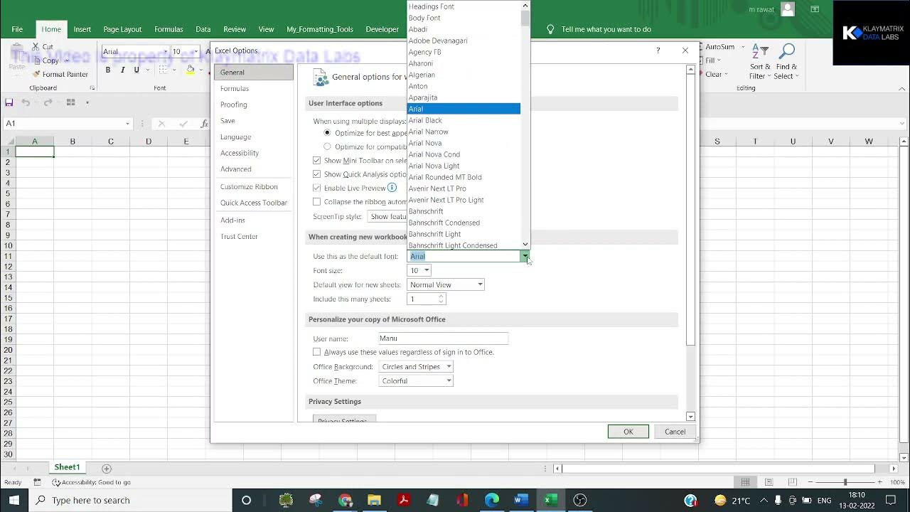 Set default excel font youtube