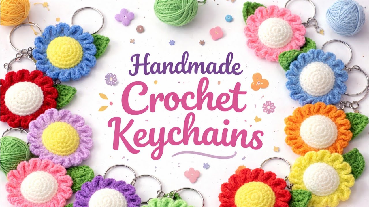 Crochet Daisy Flower Keychain Tutorial 🌼 .