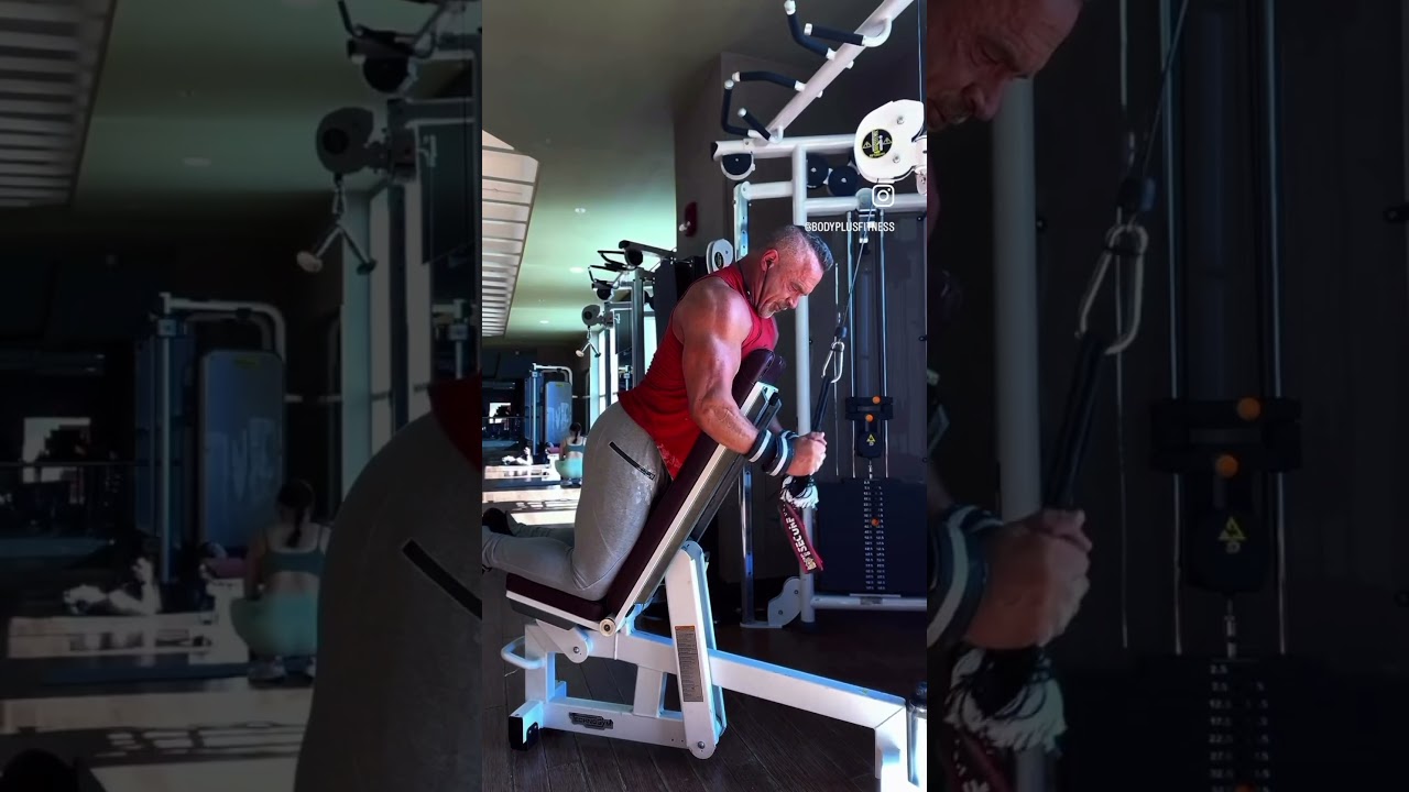 Tricep pushdowns, leaning on an incline bench, are an amazing way to isolate your triceps