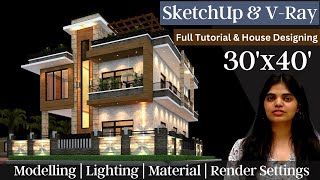 Exterior House Design with SketchUp with V-ray | Modelling | Lighting | Material | Render Settings screenshot 5