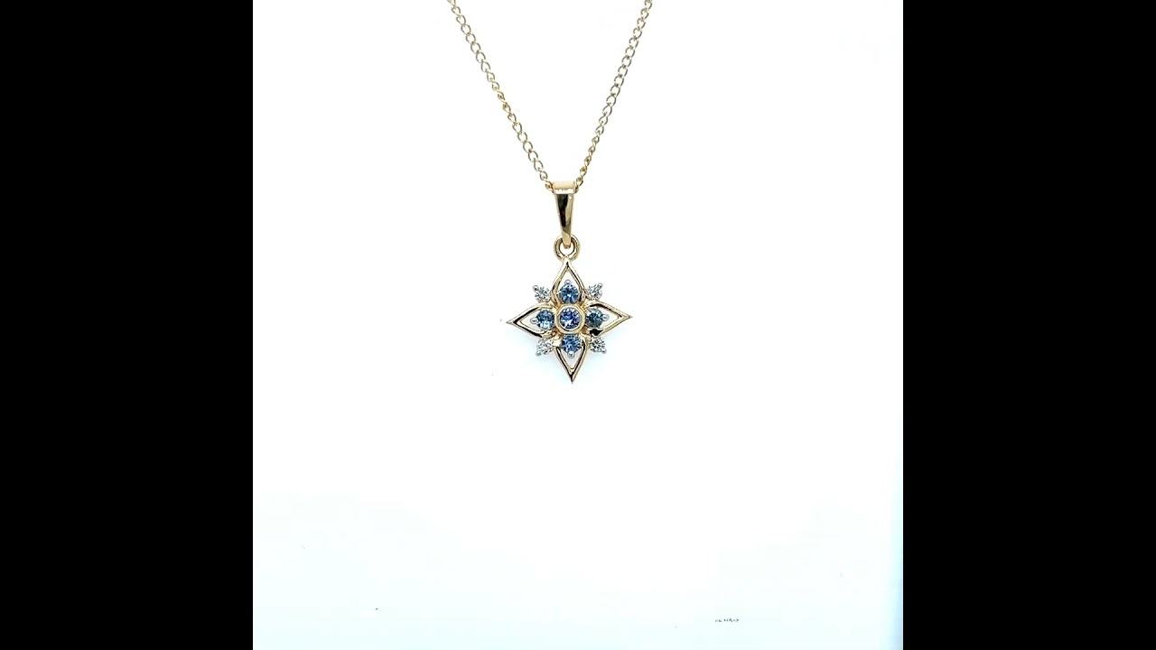 Montana Yogo Sapphire Starburst Pendant Necklace 14K Yellow Gold