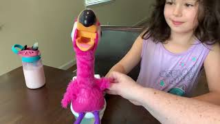 Little Live Pets Gotta Go Flamingo Sherbert feed & poops in toilet talks & sings Review #gifted