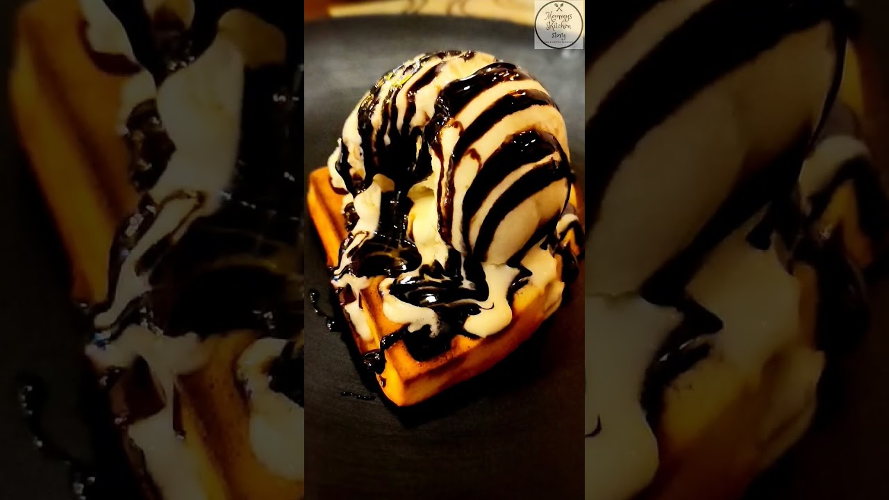 Waffle with Ice-cream and Chocolate Sauce| Waffle Ice-cream