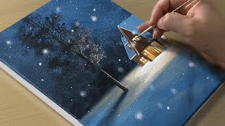 Painting a Snowy Winter Night / Acrylic Painting for Beginners screenshot 4