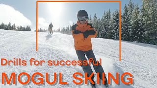 How to ski in a moguls course (quiet upper body) mogul skiing technique Lesson5 Julie Ray