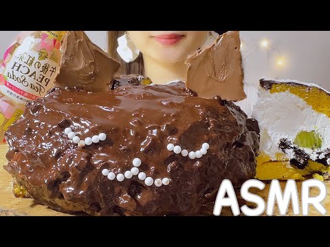 【咀嚼音】Happy Halloween🎃😈💕チョコズコットケーキ🐱🍫✨/chocolate cream cake【ASMR/EATING SOUNDS/Mukbang/モッパン/먹방】