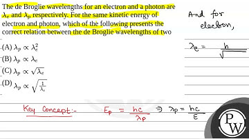 The de Broglie wavelengths for an electron and a photon are \(\lambda_e\) and \(\lambda_p\) resp....