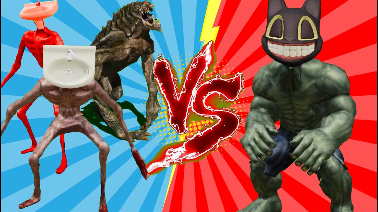 Team Siren Head vs Siren Head Level Up Boss Cartoon Cat Hulk