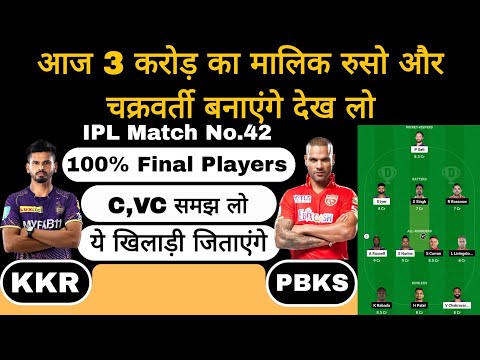 kkr vs pbks ipl 42nd match dream11 team of today match | kkr vs pbks dream11 team