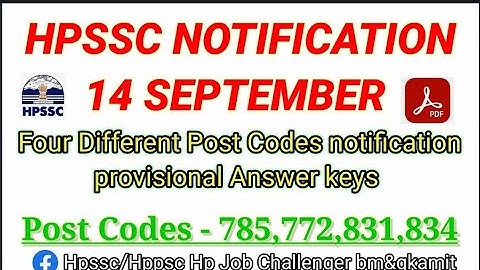 Hpssc Provisional Answer Keys Post Codes - 772,  785, 831,834 #hpssc 14 September