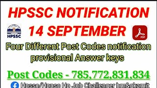 Hpssc Provisional Answer Keys Post Codes - 772,  785, 831,834 #hpssc 14 September