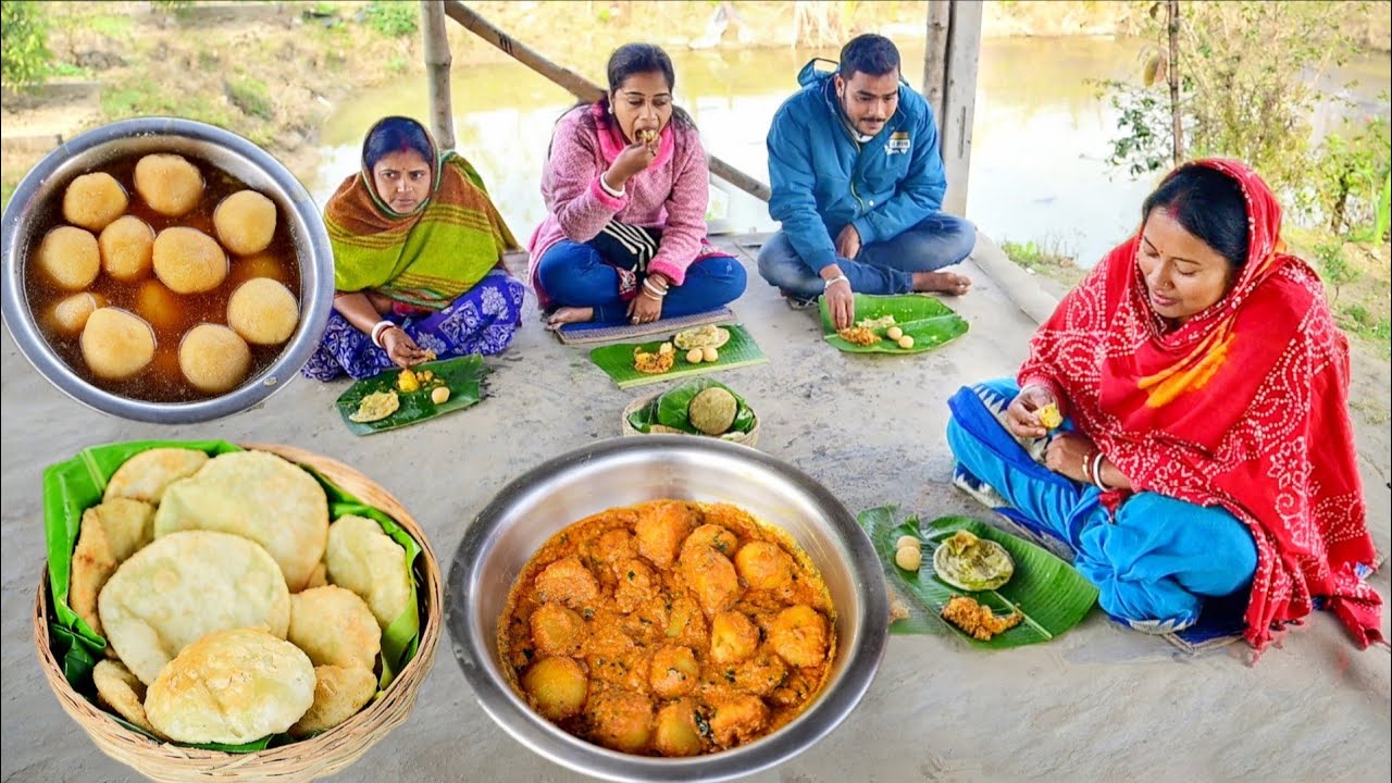 শীতের সকাল গরম গরম মটরশুঁটির কচুরি, কাশ্মীরি আলুরদম আর নলেন গুড়ের মিষ্টি রান্না আর খাওয়া দাওয়া