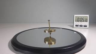 DRILL POWER Gyro Spinning Top on Glass Rises Unevenly and spirals inwards at 7:00. Falls at 13:20